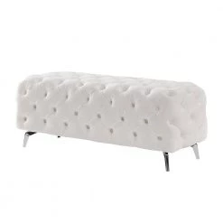 18.89 in. H x 51.18 in. W x 19.68 in. D White Button-Tufted Ottoman Bench Upholstered Velvet Footrest Stool Accent Bench by Z-joyee