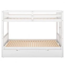 White Twin over Pull-out Bunk Bed with Trundle by Z-joyee -Cheap Z-joyee Store white z joyee bunk beds ly301aak 1ak 1 66 1000