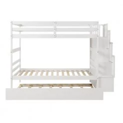 White Twin Bunk Bed with Twin Size Pull Out Trundle by Z-joyee -Cheap Z-joyee Store white z joyee bunk beds p q202200050 4f 1000
