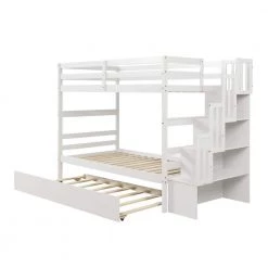White Twin Bunk Bed with Twin Size Pull Out Trundle by Z-joyee