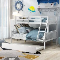 White Twin Over Full Bunk Bed with Trundle by Z-joyee -Cheap Z-joyee Store white z joyee bunk beds p q202200053 31 1000