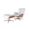 White Faux Leather Swivel Lounge Chair and Ottoman by Z-joyee