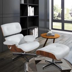 White Faux Leather Swivel Lounge Chair and Ottoman by Z-joyee -Cheap Z-joyee Store white z joyee chaise lounges p s202200207 31 1000