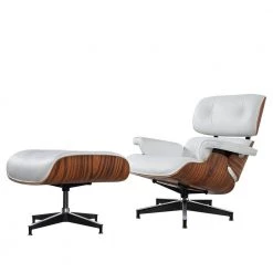 White Faux Leather Swivel Lounge Chair and Ottoman by Z-joyee