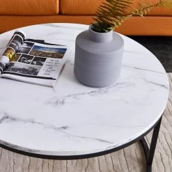 31.5 in. White Round MDF Faux Marble Nesting Coffee Table Set by Z-joyee -Cheap Z-joyee Store white z joyee coffee tables f fb857219263 44 1000