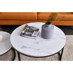 31.5 in. White Round MDF Faux Marble Nesting Coffee Table Set by Z-joyee -Cheap Z-joyee Store white z joyee coffee tables f fb857219263 4f 1000