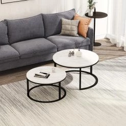 31.5 in. White Round MDF Faux Marble Nesting Coffee Table Set by Z-joyee -Cheap Z-joyee Store white z joyee coffee tables f fb857219263 76 1000