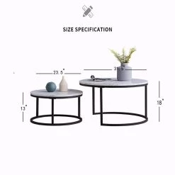 31.5 in. White Round MDF Faux Marble Nesting Coffee Table Set by Z-joyee -Cheap Z-joyee Store white z joyee coffee tables f fb857219263 fa 1000
