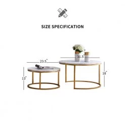 31.5 in. White Round Wood Top Modern Nesting Coffee Table with Marble Color Top by Z-joyee -Cheap Z-joyee Store white z joyee coffee tables p q202200036 1f 1000