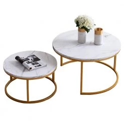 31.5 in. White Round Wood Top Modern Nesting Coffee Table with Marble Color Top by Z-joyee -Cheap Z-joyee Store white z joyee coffee tables p q202200036 c3 1000