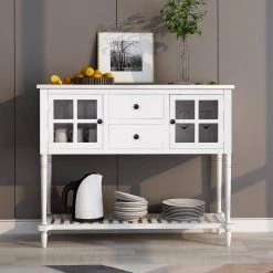 42 in. White Standard Rectangle Wood Console Table with 2-Drawers and Bottom Shelf by Z-joyee -Cheap Z-joyee Store white z joyee console tables f fb857222089 31 1000