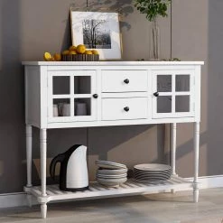 42 in. White Standard Rectangle Wood Console Table with 2-Drawers and Bottom Shelf by Z-joyee -Cheap Z-joyee Store white z joyee console tables f fb857222089 76 1000