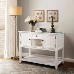 Retro 45.2 in. White Standard Rectangle Wood Console Table with Drawer by Z-joyee 19 Retro 45.2 in. White Standard Rectangle Wood Console Table with Drawer by Z-joyee -Cheap Z-joyee Store white z joyee console tables ly w113753744 31 1000