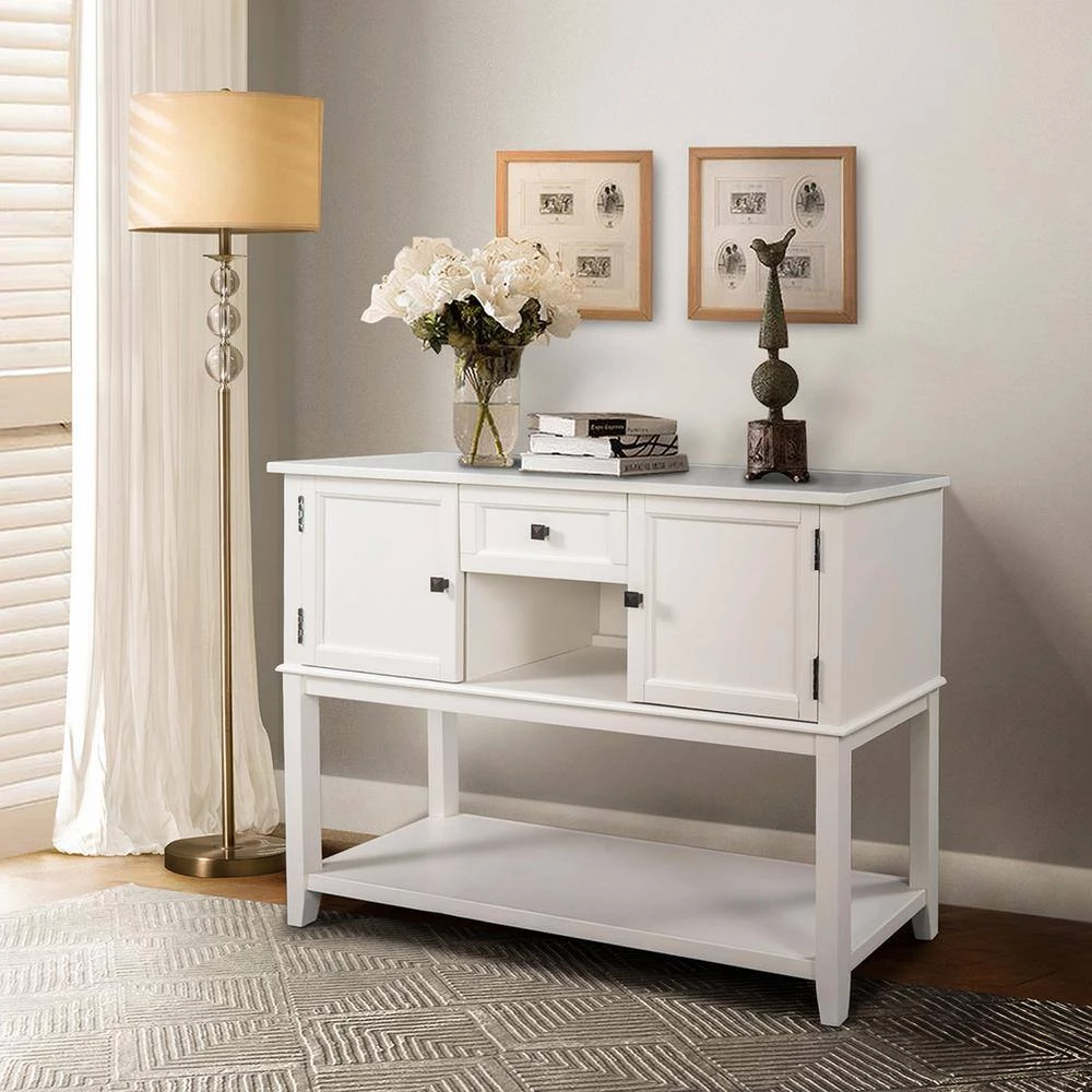 Retro 45.2 in. White Standard Rectangle Wood Console Table with Drawer by Z-joyee 10 Retro 45.2 in. White Standard Rectangle Wood Console Table with Drawer by Z-joyee - Image 10