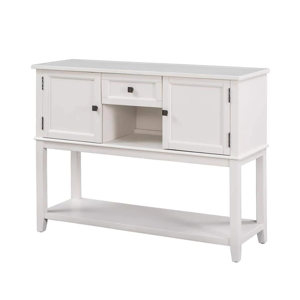 Retro 45.2 in. White Standard Rectangle Wood Console Table with Drawer by Z-joyee 1 Retro 45.2 in. White Standard Rectangle Wood Console Table with Drawer by Z-joyee