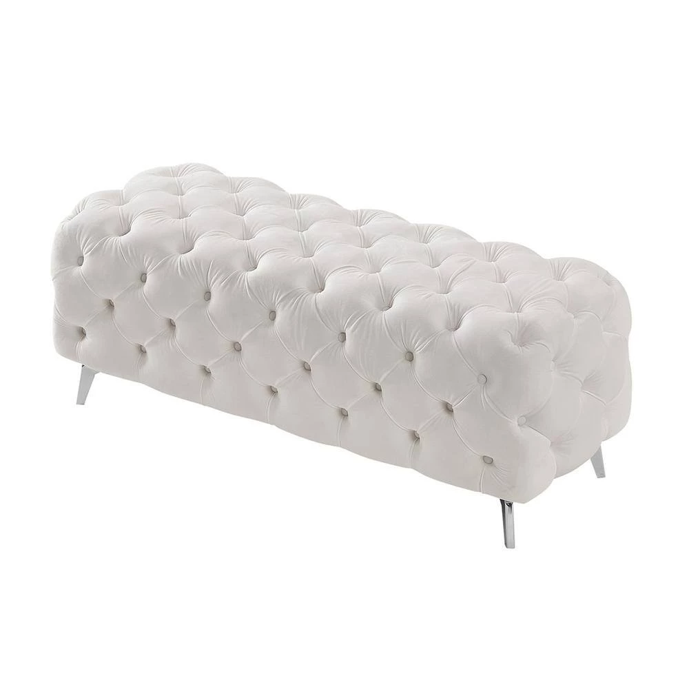 White Upholstered Velvet Button-Tufted Bench 51.18 in. W x 18.89 in. H x 19.68 in. D by Z-joyee 7 White Upholstered Velvet Button-Tufted Bench 51.18 in. W x 18.89 in. H x 19.68 in. D by Z-joyee - Image 7