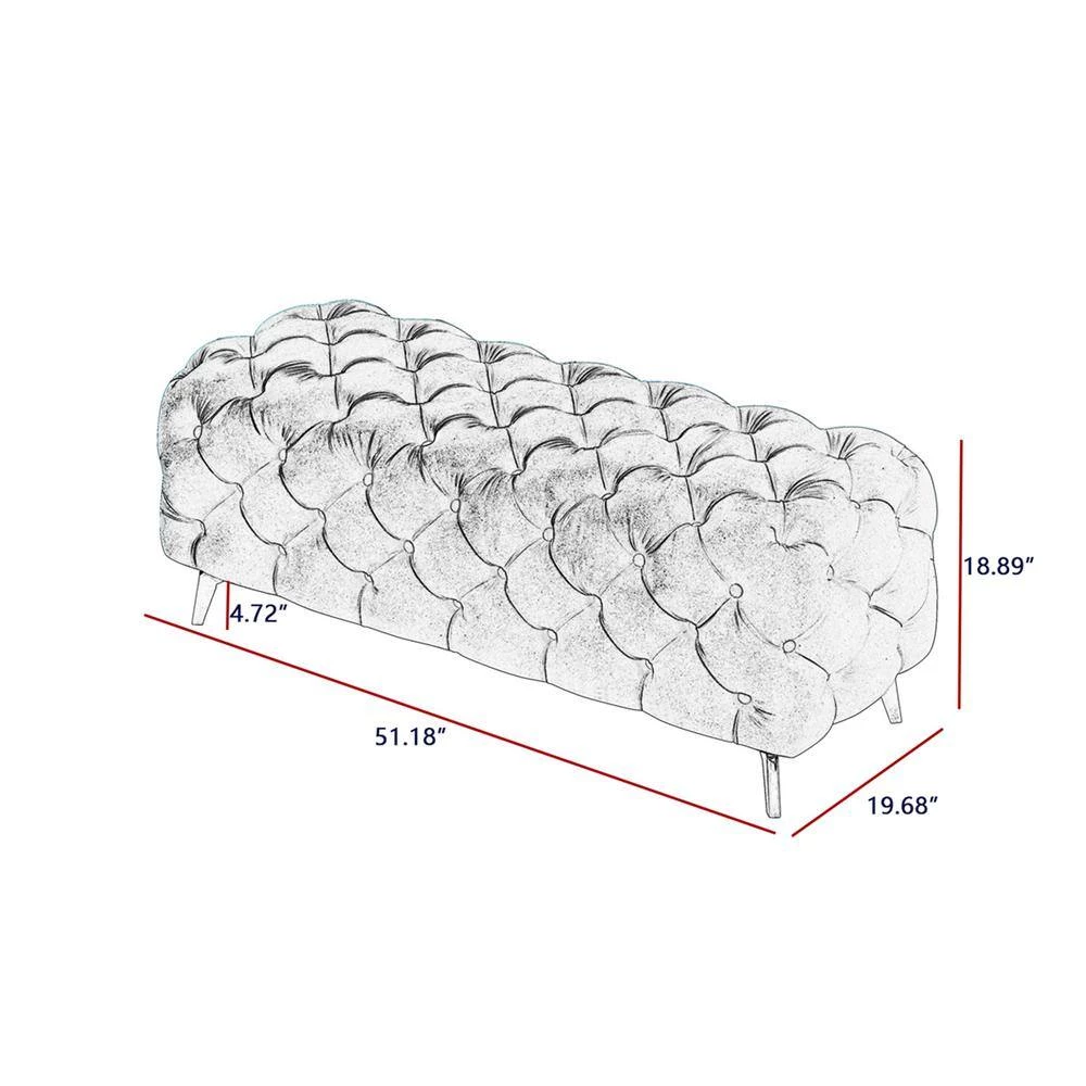 White Upholstered Velvet Button-Tufted Bench 51.18 in. W x 18.89 in. H x 19.68 in. D by Z-joyee 6 White Upholstered Velvet Button-Tufted Bench 51.18 in. W x 18.89 in. H x 19.68 in. D by Z-joyee - Image 6