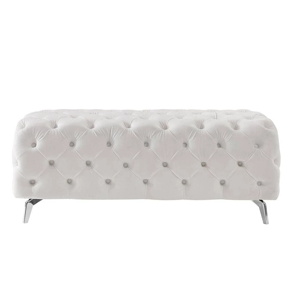 White Upholstered Velvet Button-Tufted Bench 51.18 in. W x 18.89 in. H x 19.68 in. D by Z-joyee 1 White Upholstered Velvet Button-Tufted Bench 51.18 in. W x 18.89 in. H x 19.68 in. D by Z-joyee