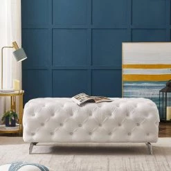 White Upholstered Velvet Button-Tufted Bench 51.18 in. W x 18.89 in. H x 19.68 in. D by Z-joyee 15 White Upholstered Velvet Button-Tufted Bench 51.18 in. W x 18.89 in. H x 19.68 in. D by Z-joyee -Cheap Z-joyee Store white z joyee dining benches ly 8839780 c3 1000