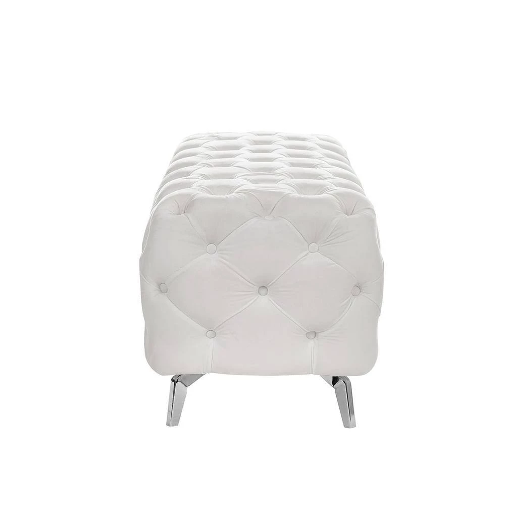 White Upholstered Velvet Button-Tufted Bench 51.18 in. W x 18.89 in. H x 19.68 in. D by Z-joyee 2 White Upholstered Velvet Button-Tufted Bench 51.18 in. W x 18.89 in. H x 19.68 in. D by Z-joyee - Image 2