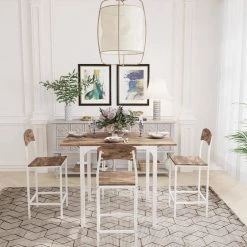 5-Piece Rectangle Rustic Brown Wood Top Dining Room Set Seats 4 by Z-joyee -Cheap Z-joyee Store white z joyee dining room sets ly33k w 31 1000