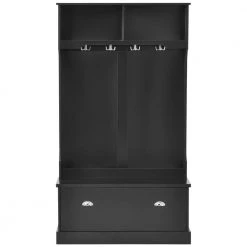 40 Width x 18.5 Depth Black Hall Tree with 4-Hooks and Hinged Lid Coat Hanger Entryway Bench by Z-joyee