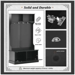 40 Width x 18.5 Depth Black Hall Tree with 4-Hooks and Hinged Lid Coat Hanger Entryway Bench by Z-joyee -Cheap Z-joyee Store white z joyee hall trees bd hwf280709aab c3 1000