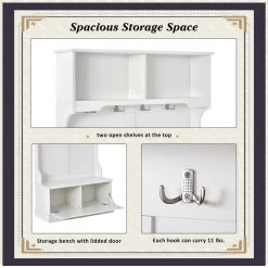 72 in. H White Hall Tree with 4-Hooks, Coat Hanger, Entryway Bench, Storage Bench by Z-joyee 12 72 in. H White Hall Tree with 4-Hooks, Coat Hanger, Entryway Bench, Storage Bench by Z-joyee -Cheap Z-joyee Store white z joyee hall trees bd hwf280709aak 44 1000