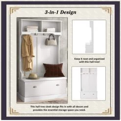 72 in. H White Hall Tree with 4-Hooks, Coat Hanger, Entryway Bench, Storage Bench by Z-joyee 11 72 in. H White Hall Tree with 4-Hooks, Coat Hanger, Entryway Bench, Storage Bench by Z-joyee -Cheap Z-joyee Store white z joyee hall trees bd hwf280709aak 4f 1000