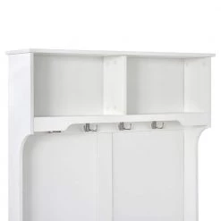 72 in. H White Hall Tree with 4-Hooks, Coat Hanger, Entryway Bench, Storage Bench by Z-joyee