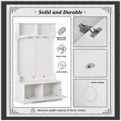72 in. H White Hall Tree with 4-Hooks, Coat Hanger, Entryway Bench, Storage Bench by Z-joyee 10 72 in. H White Hall Tree with 4-Hooks, Coat Hanger, Entryway Bench, Storage Bench by Z-joyee -Cheap Z-joyee Store white z joyee hall trees bd hwf280709aak c3 1000