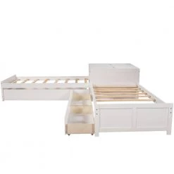 White Wood L-shaped Platform Bed with Trundle and Drawers by Z-joyee -Cheap Z-joyee Store white z joyee kids beds ly0518ak 4f 1000