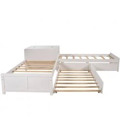 White Wood L-shaped Platform Bed with Trundle and Drawers by Z-joyee -Cheap Z-joyee Store white z joyee kids beds ly0518ak 66 1000