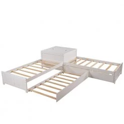White Wood L-shaped Platform Bed with Trundle and Drawers by Z-joyee -Cheap Z-joyee Store white z joyee kids beds ly0518ak 76 1000