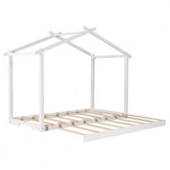 White Twin XL/King Size House Platform Bed with Trundle by Z-joyee -Cheap Z-joyee Store white z joyee kids beds ly7228ak 1f 1000