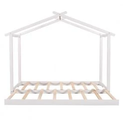 White Twin XL/King Size House Platform Bed with Trundle by Z-joyee