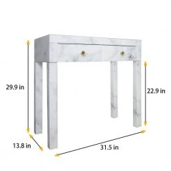 White Tempered Glass Marble Texture Vanity Set 29.9 in. X 31.5 in. X 13.8 in. by Z-joyee -Cheap Z-joyee Store white z joyee makeup vanities p q202200150 44 1000