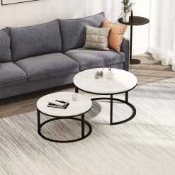 31.5 in. White Round Wood Top Modern Nesting Coffee Table with Marble Color Top by Z-joyee -Cheap Z-joyee Store white z joyee nesting tables p q202200034 31 1000