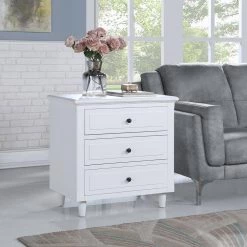 3-Drawer White NightStand Storage Wood Cabinet 28.1 in. x 27.9 in. x 16.9 in. by Z-joyee -Cheap Z-joyee Store white z joyee nightstands p q202200057 31 1000