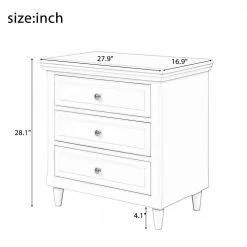 3-Drawer White NightStand Storage Wood Cabinet 28.1 in. x 27.9 in. x 16.9 in. by Z-joyee -Cheap Z-joyee Store white z joyee nightstands p q202200057 44 1000