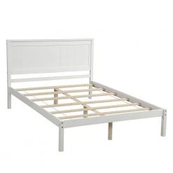 White Full Platform Bed with Headboard and Wood Slat Support by Z-joyee -Cheap Z-joyee Store white z joyee platform beds f fb857215937 c3 1000