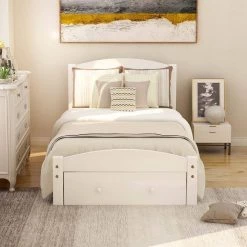White Twin Size Wood Platform Bed with Storage Drawer by Z-joyee 12 White Twin Size Wood Platform Bed with Storage Drawer by Z-joyee -Cheap Z-joyee Store white z joyee platform beds f fb857216156 1f 1000
