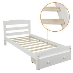 White Twin Size Wood Platform Bed with Storage Drawer by Z-joyee 11 White Twin Size Wood Platform Bed with Storage Drawer by Z-joyee -Cheap Z-joyee Store white z joyee platform beds f fb857216156 4f 1000