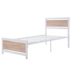 Metal White Twin Size Platform Bed with Headboard and Footboard by Z-joyee
