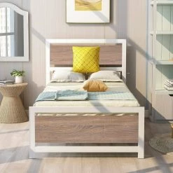 Metal White Twin Size Platform Bed with Headboard and Footboard by Z-joyee 11 Metal White Twin Size Platform Bed with Headboard and Footboard by Z-joyee -Cheap Z-joyee Store white z joyee platform beds f fb857216477 c3 1000