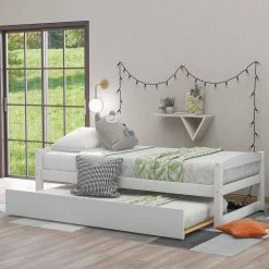 White Twin Size Wood Platform Bed with Trundle by Z-joyee -Cheap Z-joyee Store white z joyee platform beds f fb857216811 31 1000
