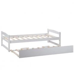 White Twin Size Wood Platform Bed with Trundle by Z-joyee