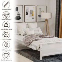 White Twin Size Wood Platform Bed with Headboard by Z-joyee 13 White Twin Size Wood Platform Bed with Headboard by Z-joyee -Cheap Z-joyee Store white z joyee platform beds f fb857216903 1f 1000