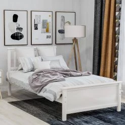 White Twin Size Wood Platform Bed with Headboard by Z-joyee 17 White Twin Size Wood Platform Bed with Headboard by Z-joyee -Cheap Z-joyee Store white z joyee platform beds f fb857216903 31 1000