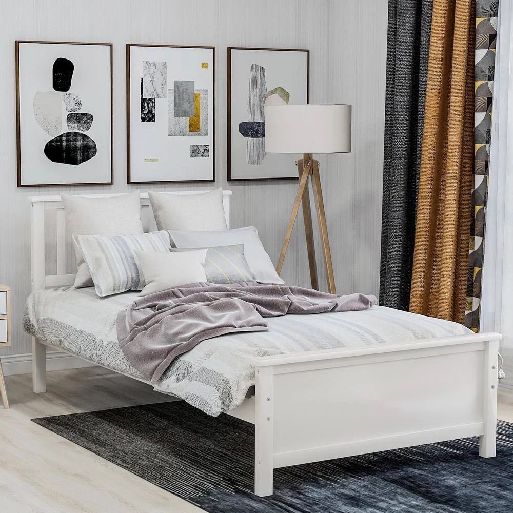 White Twin Size Wood Platform Bed with Headboard by Z-joyee 9 White Twin Size Wood Platform Bed with Headboard by Z-joyee - Image 9